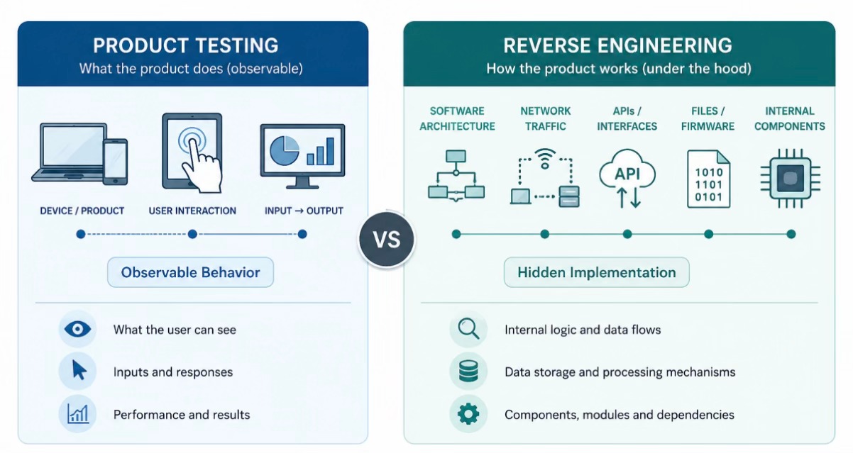 Product testing versus reverse engineering